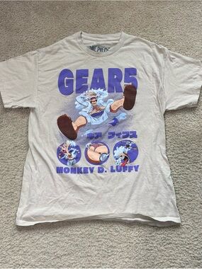 Onepiece White Graphic Tee with Purple and Blue Print - Monkey D. Luffy Gear 5